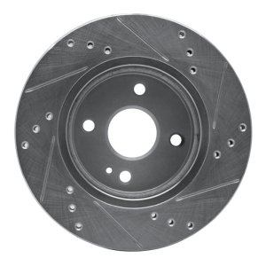 Mazda 2 Brake Rotor (1) - Front Left - R1 Concepts - Drilled & Slotted - Silver - `11-`15